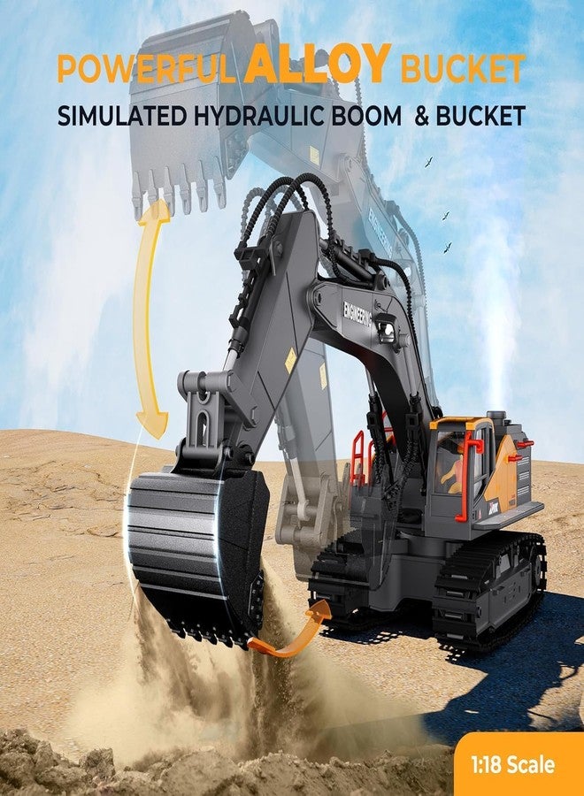 EXOMOON حفارة إكسومون تعمل بالتحكم عن بعد، 11 قناة، شاحنة حفارة معدنية، جرار مركبات بناء يعمل بالتحكم عن بعد بمقياس 1/18، بتردد 2.4 جيجاهرتز، هدية لعبة للأولاد والكبار - Image 5